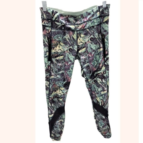 Lululemon Leggings Size 8 Inspire Multi Color Black Mesh Inseam 25" - Picture 5 of 10